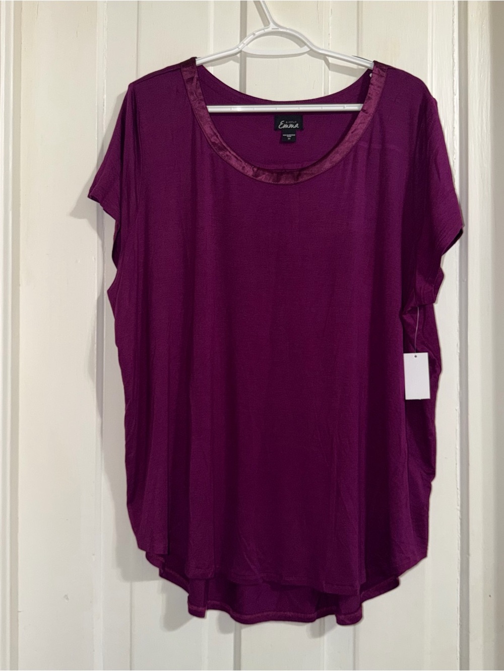 NWT women's plus size 2X shirt Simply Emma Plum Short-Sleeve Scoop Neck Top